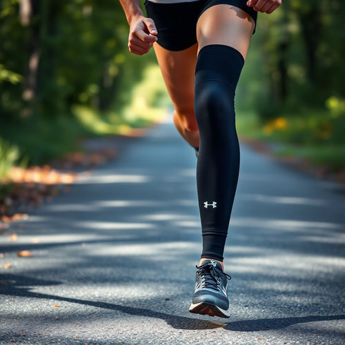 Person jogging outdoors wearing knee compression sleeve
