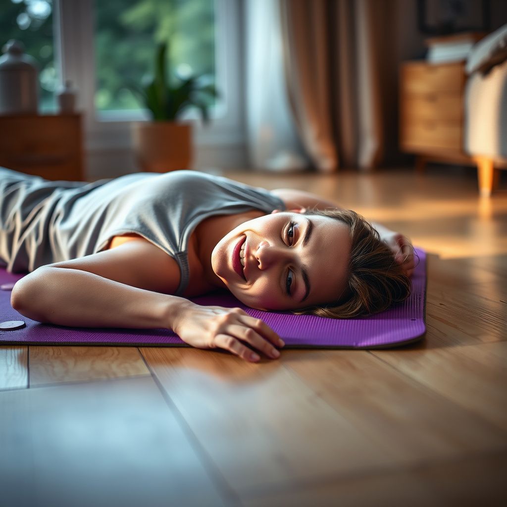 Person relaxing on acupressure mat at home