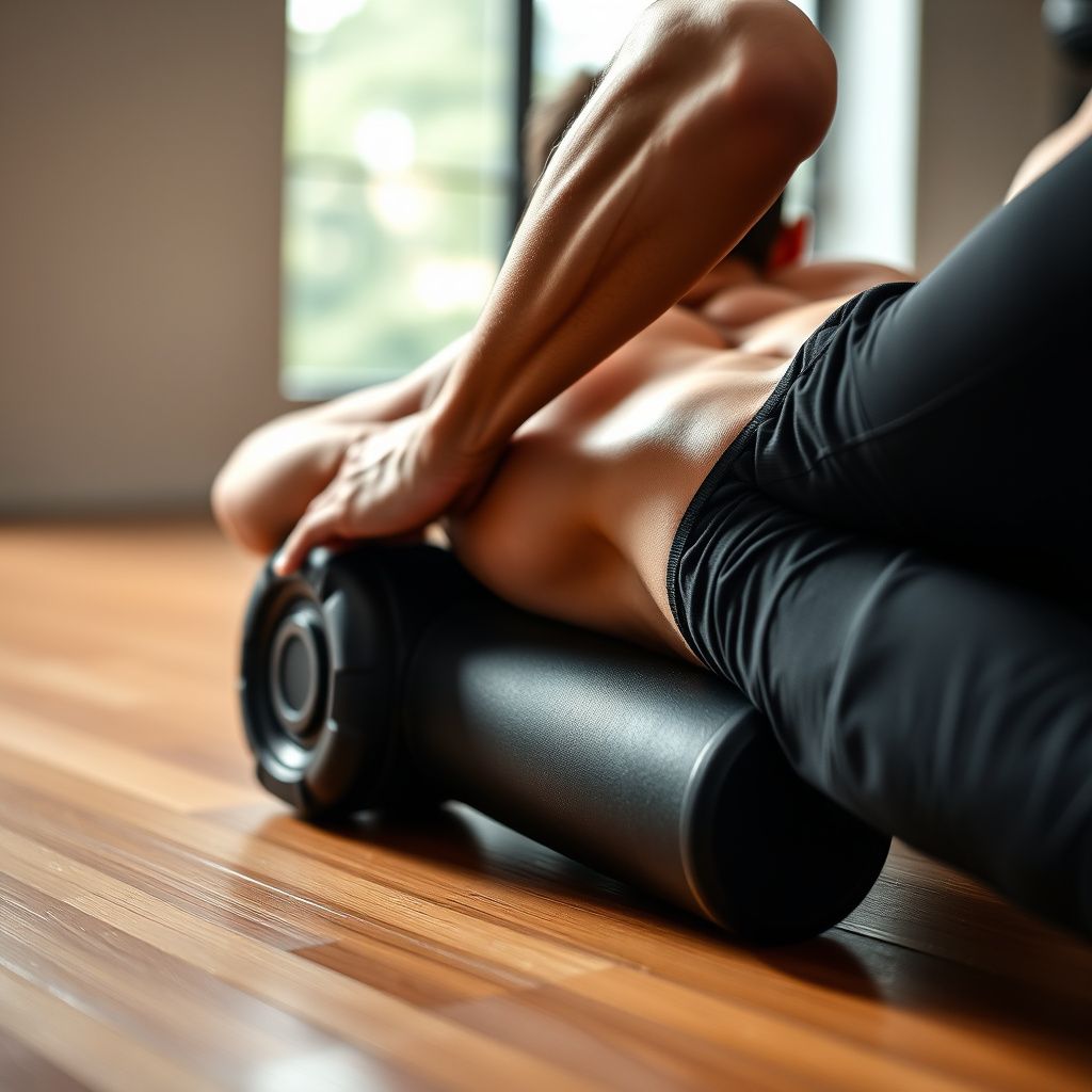 Person using foam roller on back at home
